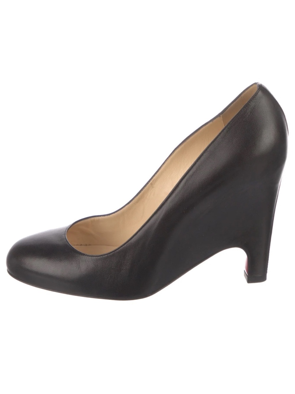 Christian Louboutin Black Leather Wedge Pumps with Red Soles